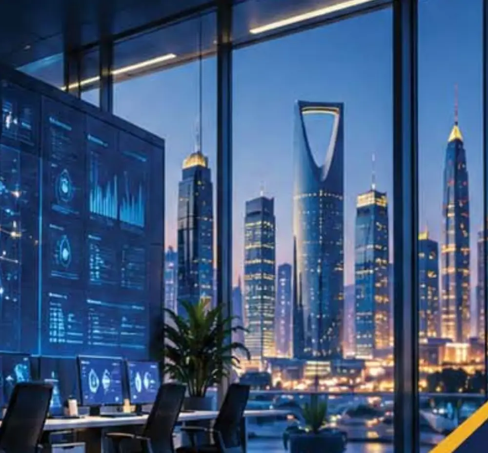 Operations center overlooking the Riyadh skyline at night